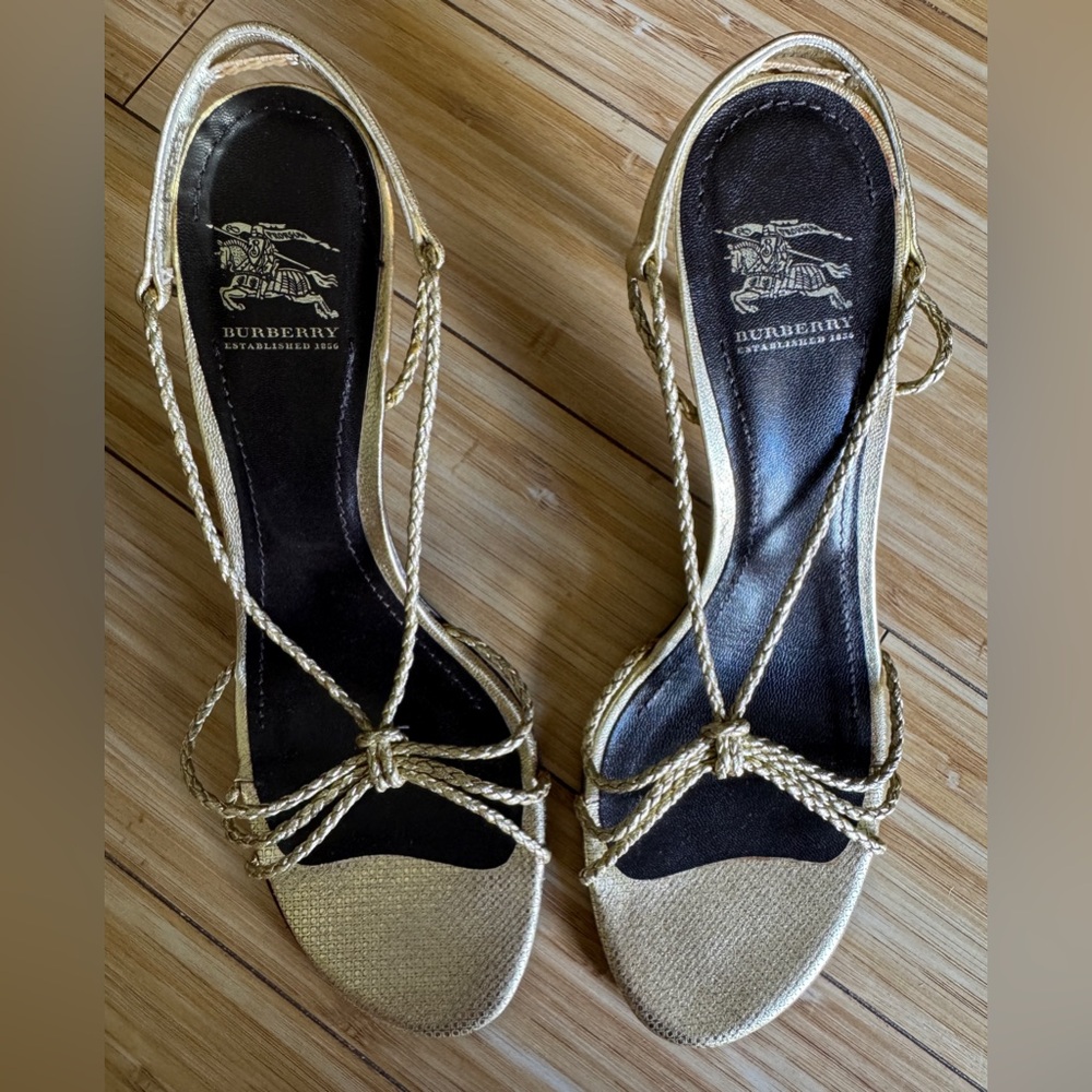 Burberry Gold Sandals Heels, Rope, Leather 38.5